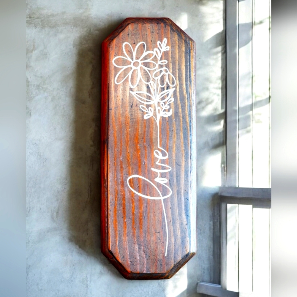 Hand Painted Love with Flowers Wood Sign